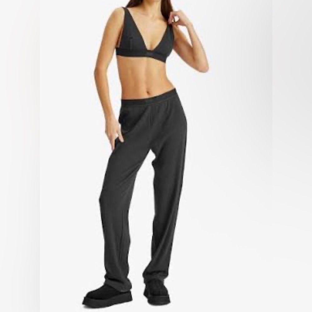 SKIMS Cotton Rib Relaxed Pant Wide Leg Soot Black 2x NWT